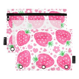 FStrawberry Pencil Pouch for 3 Ring Binder 2 Pack Clear Window Pencil Bags with Zipper Pencil Case for School Class Office College Supplies