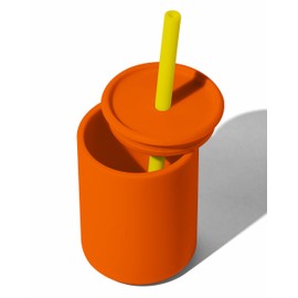 Avanchy Silicone Training Sippy Cup with Straw Lid – For Babies 6+ Months to Toddlers 1 Year Old – 8 oz Infant Water Cup for Baby Led Weaning, Orange