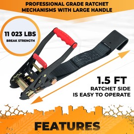 Lasso Tie Downs with Flat Hook - Vehiclex 4 Pack 2" x 10' Ratchet Straps, 11023 lbs BS for Trailers