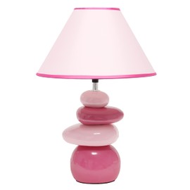Simple Designs LT1140-PNK Pretty in Pink Stacked Ceramic Stone Table Lamp with Matching Empire Shade for Living Room, Bedroom, Office, Entryway, Hallway, Pink