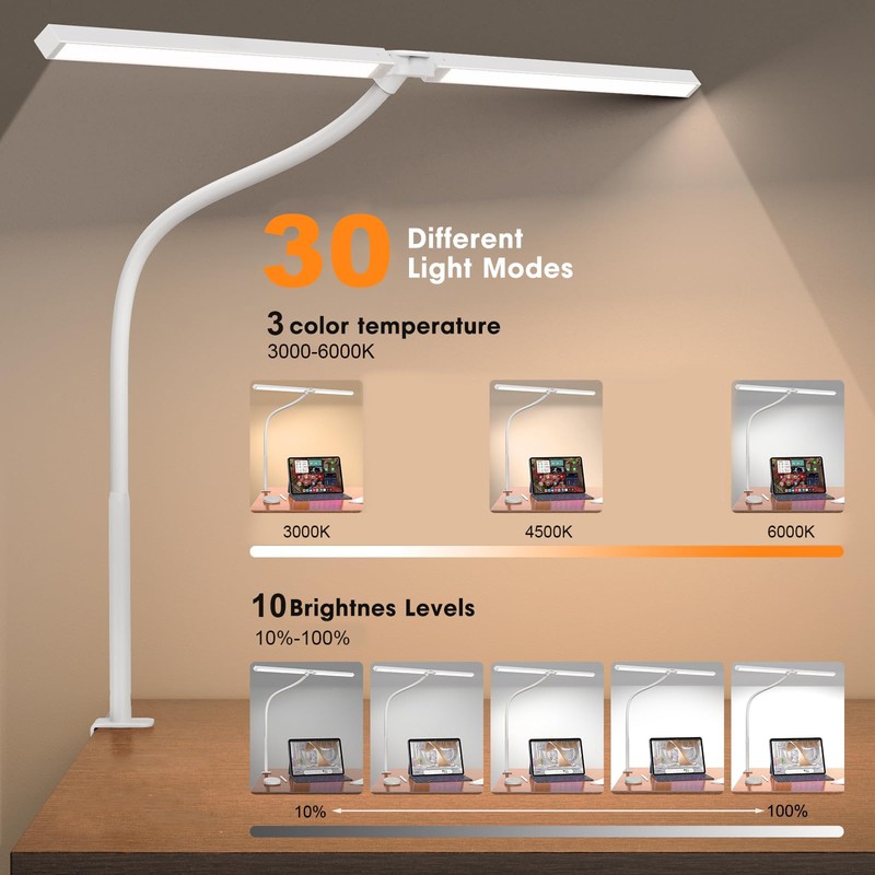 LED Desk Lamp Double Head, Eye-Caring Architect Desk Lamps for