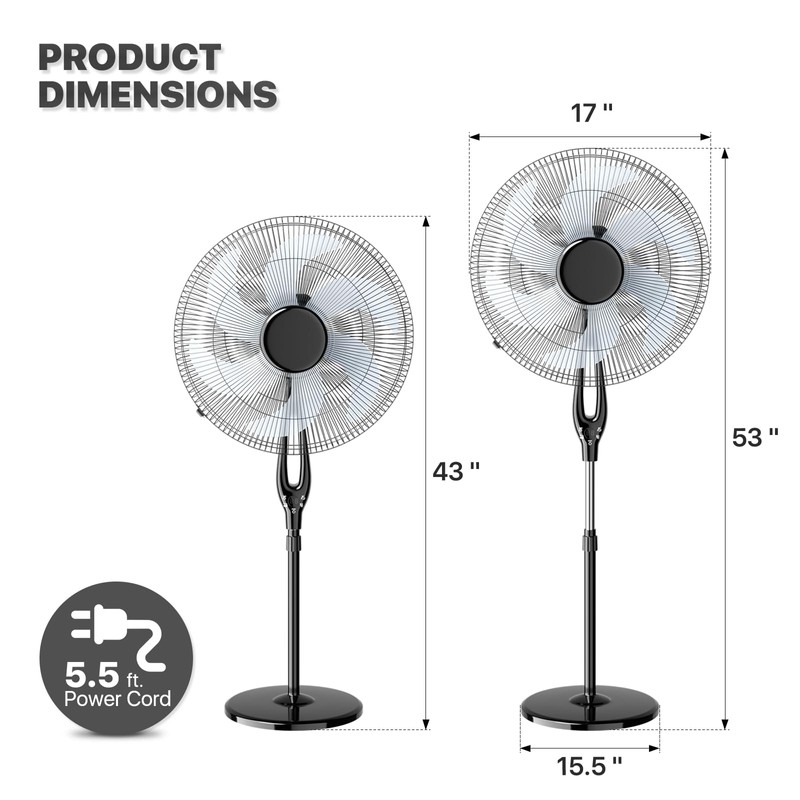mollie Oscillating Pedestal Fan with Remote Control 12H Timer Portable