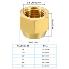 PATIKIL 5/16" Brass Flare Cap, 9/16-18UNF Female Thread 3Pcs SAE Flare Fitting 45 Degree Hex Pipe Fittings for Air Conditioner Refrigeration