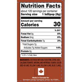 Smarties Smarties Lollies | Gluten Free, Peanut ,Fat Free Assorted Fruity Flavors, Low Calorie Perfect for Birthdays, Parties Made by US Candy Company Since 1949 - 34 oz 120 Count Lollipops