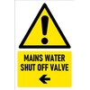 Mains water shut off valve, arrow pointing left, safety sign - 3mm Aluminium sign (200mm x 150mm)