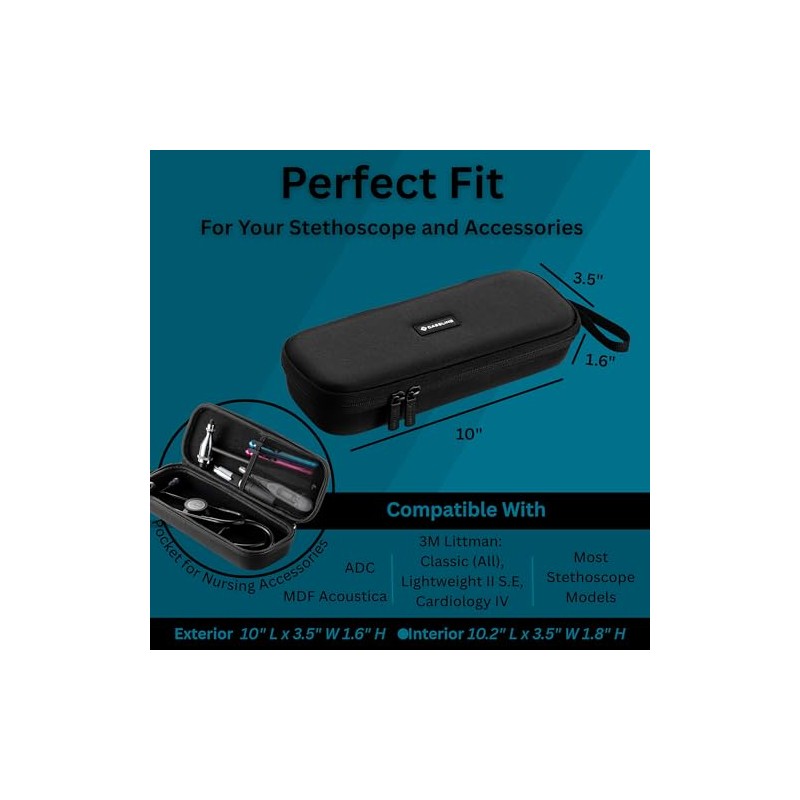 Caseling Hard Case for Stethoscope. - Includes Mesh Pocket for