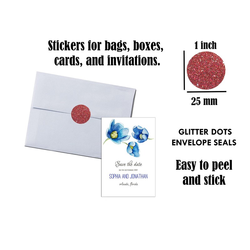 Glitter Red Labels 25mm Round Stickers - Size 1" Glue