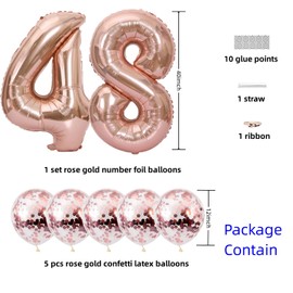 Rose Gold 48 Foil Balloons 40" Jumbo Foil Balloons Confetti Balloons for 48th Birthday Wedding Anniversary Party Decorations