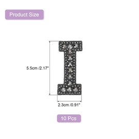 sourcing map 10 Pcs Iron on Letter Patches, Letter I Rhinestone Alphabet Applique Rhinestone Pearl English Letter Sewing Patches for Clothing Hats Jeans Shoes DIY Craft, Black