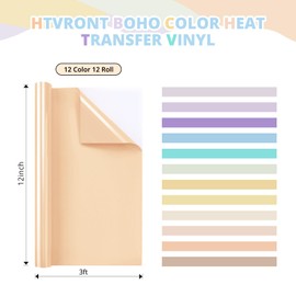 HTVRONT Boho Color HTV Vinyl Bundle - 12 Pack 12" ×3FT Heat Transfer Vinyl for T Shirts, Pastel Iron on Vinyl for Cricut, Heat Transfer Vinyl Bundle with 12 Macarons Colors (12 Pastel Colors)