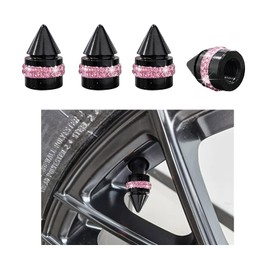 4 PCS Car Tire Valve Stem Caps, Bling Spiked Aluminium Alloy Tire Valve Stem Covers, Corrosion Resistant Auto Tire Air Dust Caps, Universal Car Accessories for All Vehicles (Pink)