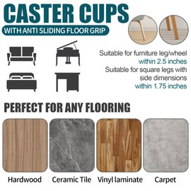 Rubber Castor Cups 2.5 IN, 8 PCS Carpet Protector Cups, Non Slip Furniture Coasters, Furniture Pads Round, Sofa Feet Protectors for Wooden Floors