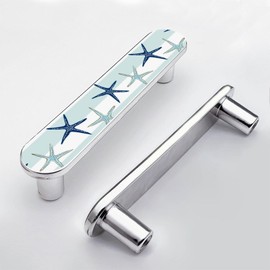 Elohiym 4 Pack Blue Starfish Cabinet Pull 3-3/4 Inch (96 mm) Center to Center Silver Cabinet Handles Unique Drawer Pull Bathroom Drawer Handle Kitchen Cabinet Hardware