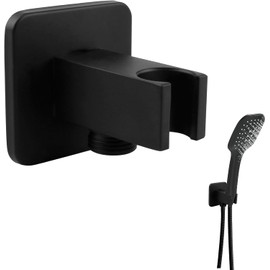 Chrome Hose Connection with Shower Holder, Brass Square Wall Connection Elbow 1/2 Inch, Durable Shower Connection with Bracket and Rosette Corrosion Resistant for Hand Showers