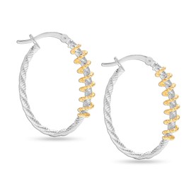 LeCalla Sterling Silver Jewelry Two-Tone Textured Oval Click-Top Hoop Earrings for Women Teen