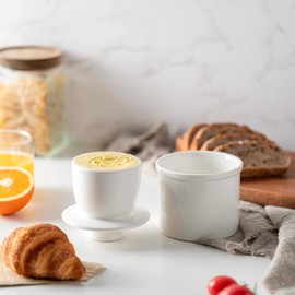 Husfunov Butter Crock With Water Line for Countertop, French Dish With Lid, Ceramic Keeper for Fresh Spreadable Butter, Container Holder for Kitchen and Home Decor, White