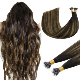 DOORES Nano Hair Extensions, Balayage Dark Brown to Chestnut Brown 18 Inch Remy Human Hair, for Women, 50s 50g Human Hair