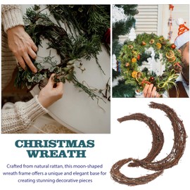 Cabilock 3pcs Natural Rattan Moon Wreath Form, Grapevine Form Twig Wreath Decorative, Moon Rattan Frame DIY Floral Garland Making Base for Wedding Holiday Garden, 20cm+25cm+30cm