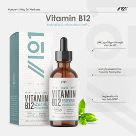 Vitamin B12 Liquid Drops 5000mcg - 60ml (2 Months Supply) - High Strength Methylcobalamin Supplement - Vegan & Vegetarian Friendly - by Alpha01