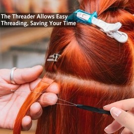 Hair Extension Tools,10 Pieces Extension Loop Threader, Nano Beads Device Tool Styling Accessories for Hair or Feather Extensions (Black)