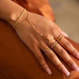 CUEZIY Hand Chain Gold Bracelets for Women Dainty Gold Plated Finger Ring Zircon Adjustable Hand Chain Jewelry Accessories Trendy Bracelets for Women Trendy Jewelry Gifts