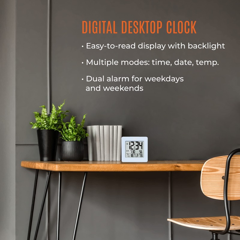 Marathon Digital Desktop Clock, Blue - Easy-to-Read 3.5” Display with