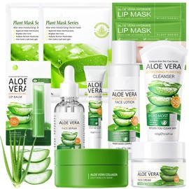 Aloe Vera Hautpflege Sets & Kits,11 Stück Aloe Vera Skincare Set mit Toner,Cleanser,Serum,Creme,Maske,Lippenbalsam,Augenpads,Aloe Vera Gesichtspflege Set Für Teenager Mädchen Frauen