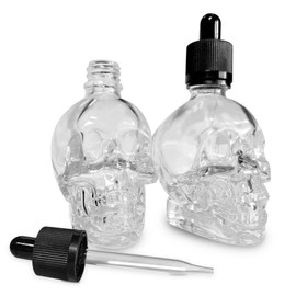 MINELEVEN 2 pcs Set 1OZ Transparent/Black Skull Glass Dropper Bottle Leakproof Essential Oils Bottle for Storage and Travel (Transparent, 1 OZ)