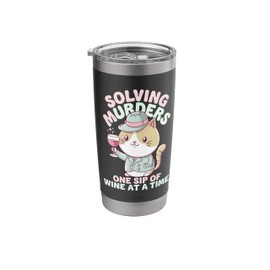 Solving Murders, Kawaii True Crime Wine Cat Stainless Steel Insulated Tumbler