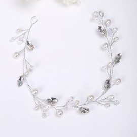 JWICOS Silver Girl Headpiece Princess Headband for Women and Girls Crystal Pearl Hair Vine Bridal Hair Accessories for Brides and Bridesmaid (Silver)