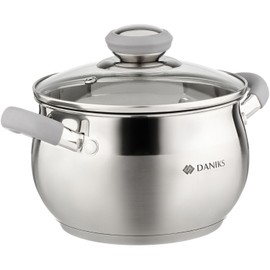 Daniks Modern 6-Piece Stainless Steel Cookware Set with Glass Lids, Tri-Ply Bases for Even Heating, Induction Compatible, Dishwasher Safe, Heatproof Handles