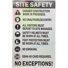 NYC Construction SITE Safety Sign (White/Black, Reflective, Aluminum 14X22 -Rust Free)