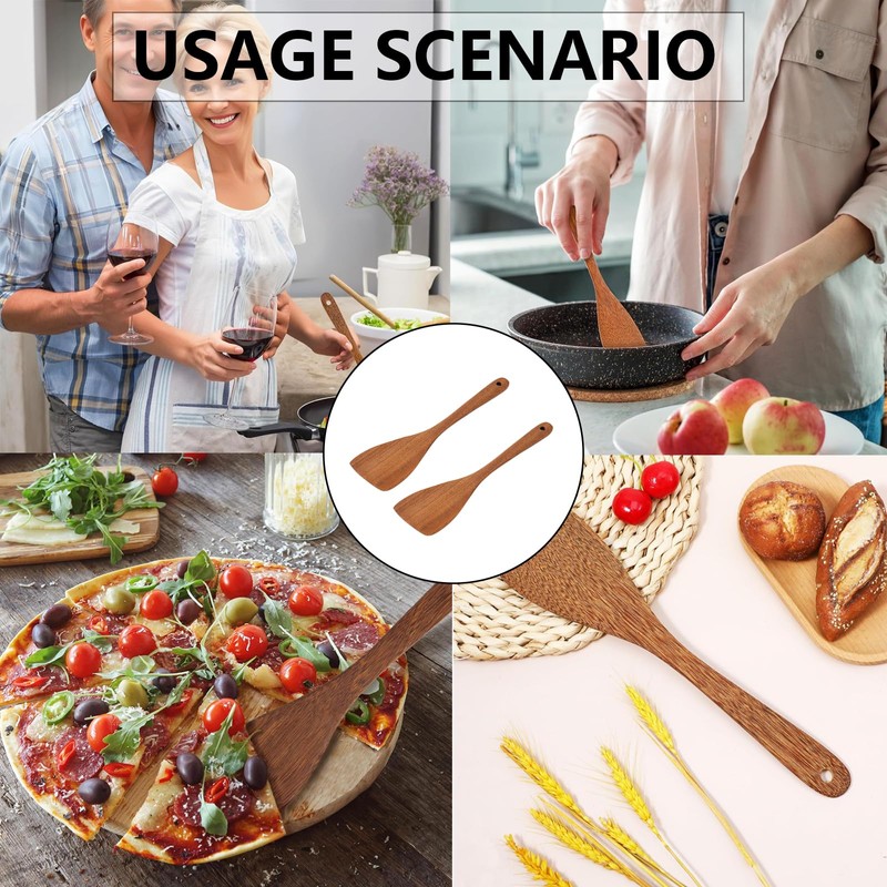 2PCS Wooden Spatula,Bamboo Spatula, Long Handle for Frying, Baking &