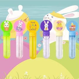 24Pcs Easter Day Bubble Wands, Easter Party Favors Bubbles Bulk for Kids, Happy Easter Bubble Blowing Toys for Kids Adults, Cute Egg Chick Rabbit Bubble Maker for Birthday Easter Party Indoor Outdoor