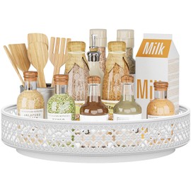 EKNITEY Metal Lazy Susan Turntable - 33cm (13 inch) Cupboard Organiser Rotating Spice Rack for Kitchen Refrigerator Pantry Cabinet