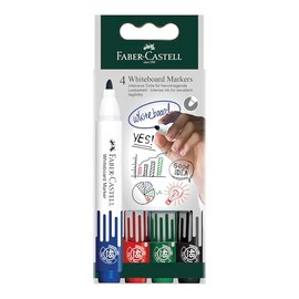 Faber-Castell 253942 Whiteboard Marker W20, Pack of 4 Refillable Board Markers, Line Width 2.25 mm, Easy Wipe Markers
