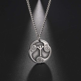 Amaxer 24 Runes Talisman Viking Jewellery Asatru Necklace Pagan Wiccan Pendant Nordic Runes Vintage Nordic Amulet Necklace for Women Men, Metal