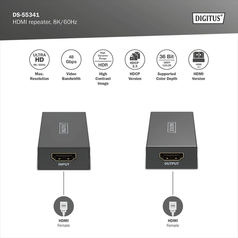 DIGITUS HDMI Repeater - UHD 8K/60Hz 10m - UHD 4K/60Hz