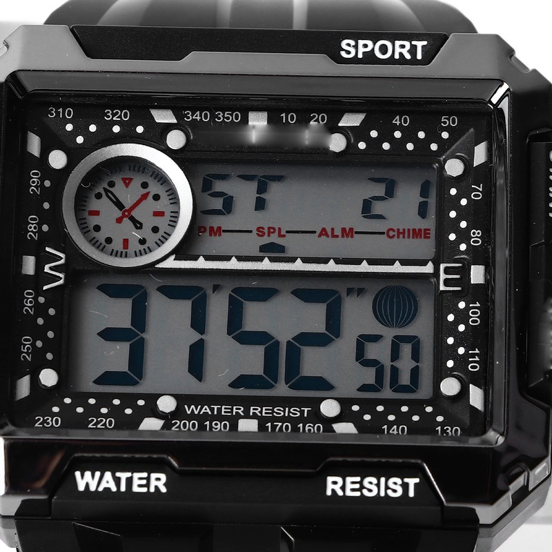 Men Rectangle Digital Sports Watch Night Light Rectangle Display Waterproof