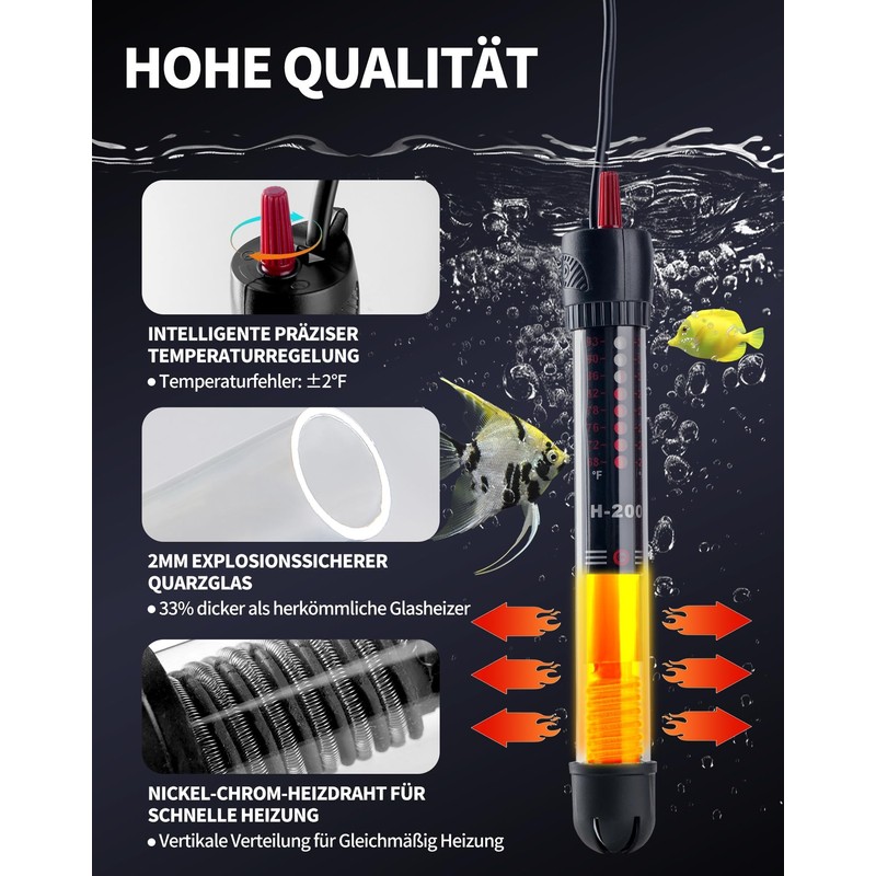 LAOYE Aquarium Heater 60L Aquarium Heating Rod 50W Temperature Adjustable