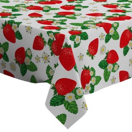 Q-Beans Rectangle Decorative Tablecloth [Size: 52 x 70 inch], Washable and Reusable Table Cloth Cover for Indoor and Outdoor (Strawberry)