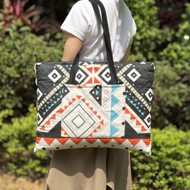 RLXROM Outdoor Packable Picnic Blanket with Zipper Folds into Tote Bag with Large Storage and Shoulder Strap, Waterproof Sandproof for Lawn Beach Hiking Camping (colorful2, Large)