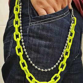 Neon Resin Chunky Hip Hop Jeans Chain Body Chain Punk Goth for Women Men Acrylic Link Chain for Women Thick Keychains Belt Waist Chains body Accessory for Girls-Double layer orange