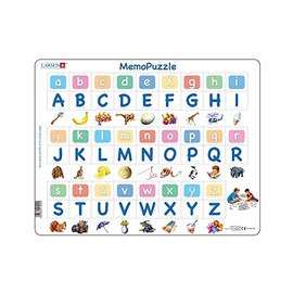 Larsen GP426 MemoPuzzle The Alphabet Puzzle with 26 Upper & Lower Case Letters, 52-Piece Boxless Tray & Frame ABC Puzzles for 6 Year Olds & Up, English Edition