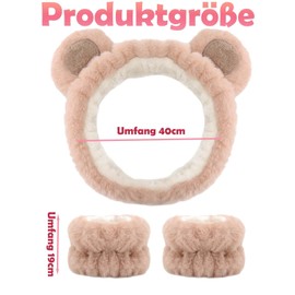 Skincare Headband, Headband And Wristband Set, Bear Ears Headband Hair Band For Washing Face Fluffy Headband Skincare Wristbands Headband For Washing Face Makeup Yoga Sports Shower Head Band