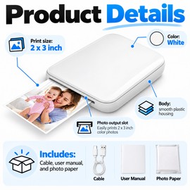 MT53 Pocket Photo Printer for Mobile Printing – Bluetooth ZINK 2x3-Inch Color Printer for Photos, Journals & Creative Projects