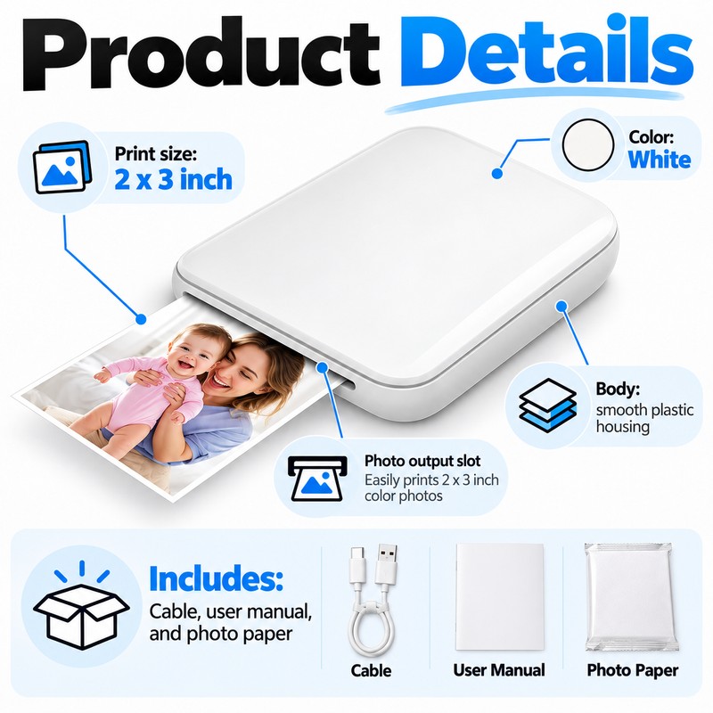 MT53 Pocket Photo Printer for Mobile Printing – Bluetooth ZINK