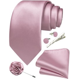 Ailisus Dusty Pink Ties for Men Silk Satin Necktie and Pocket Square Cufflinks Tie Clip Lapel Pin Set Wedding Business 5PCS