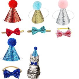 Jacsoii 8pcs Mini Small Dog Hats Cat Birthday Party Hat Rabbit Hats for Holiday Wedding Puppies Kittens Costume Accessories