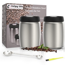 HelpyLife Vacuum Coffee Canister, Coffee Bean Storage with Scoop, Stainless Steel Airtight Food Storage Container, Perfect for Coffee Beans,Grounds,Loose Leaf Tea,2400ml/32OZ(L*2)